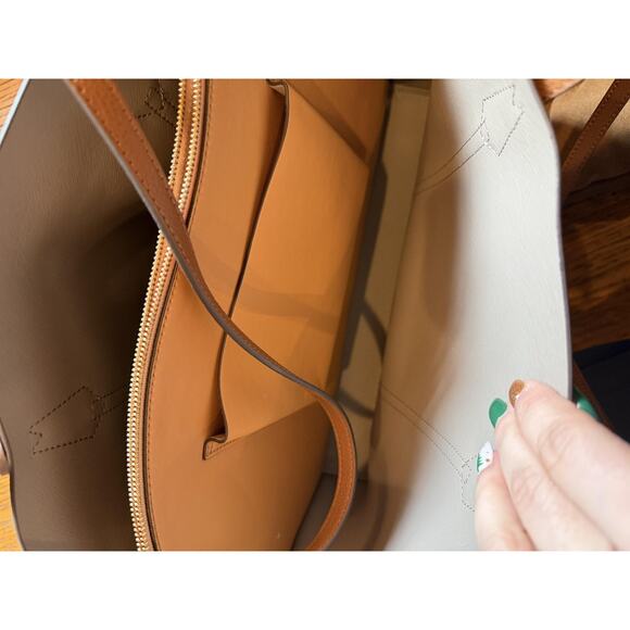 Tory Burch Tote Bag Womens Perry Large Brown Pebbled Leather Triple Compartment - Picture 7 of 8